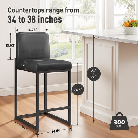 24 Inch Counter Height PU Leather Bar Stool with Backrest