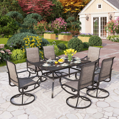 Rectangle Table and 6 Textilene Swivel Chairs 7-Piece Steel Outdoor Dining Set