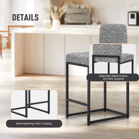 24 Inch Counter Height Bar Stool Chenille Upholstered with Backrest- Set of 4