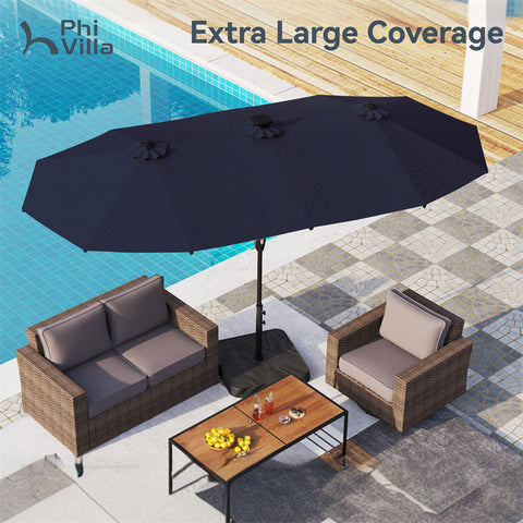 13ft Large Double-Sided Patio Umbrella with Solar Powered LED Lights