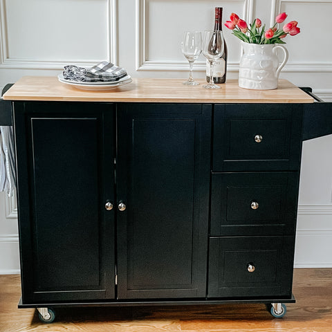 PHI VILLA Rolling Kitchen Island Cart with Drop-Leaf and Storage Features