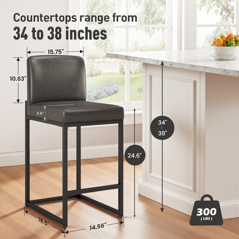 24 Inch Counter Height PU Leather Bar Stool with Backrest