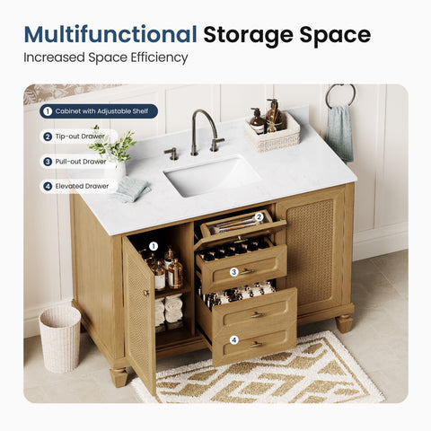 48" Free Standing Single Bathroom Vanity with Engineered Marble Top, Ceramic Sink, Backsplash