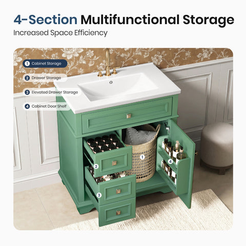 Traditional Free Standing Single Bathroom Vanity with One-Piece Ceramic Top and Integrated Sink