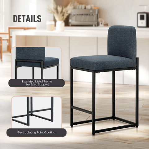 24 Inch Counter Height Bar Stool Chenille Upholstered with Backrest- Set of 4