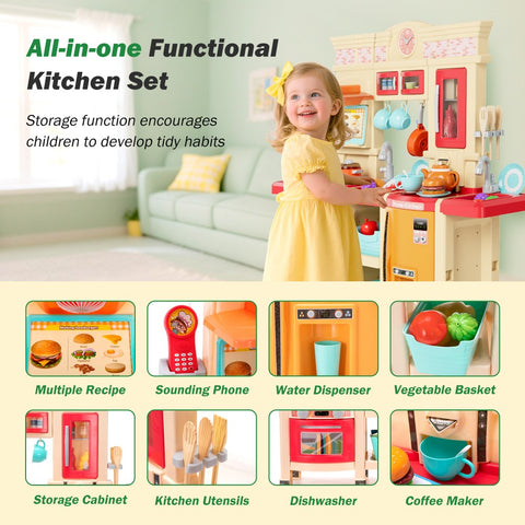 All-in-One Interactive Play Kitchen for Toddlers with Realistic Appliances