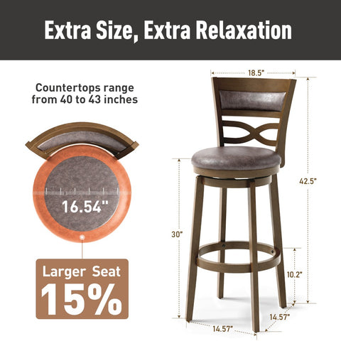 PHI VILLA Rustic Wood Bar Stool with Unique X-Shaped Upholstered Back for Kitchen