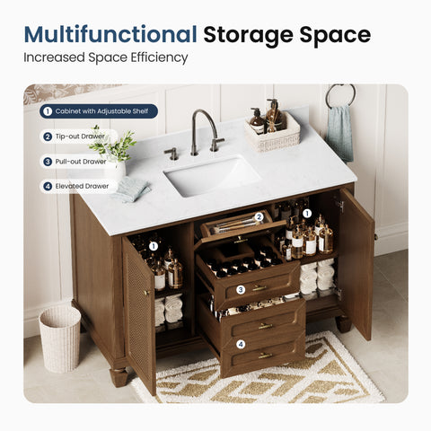48" Free Standing Single Bathroom Vanity with Engineered Marble Top, Ceramic Sink, Backsplash