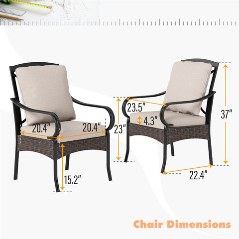 7-Piece Teak-grain Table & Rattan-steel Cushion Fixed Chairs Patio Dining Sets