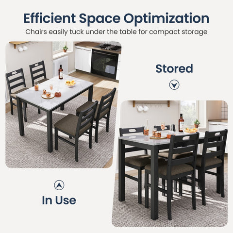 5-Piece Modern Farmhouse Dining Set with Faux Marble Tabletop & Rubber Wood Chairs