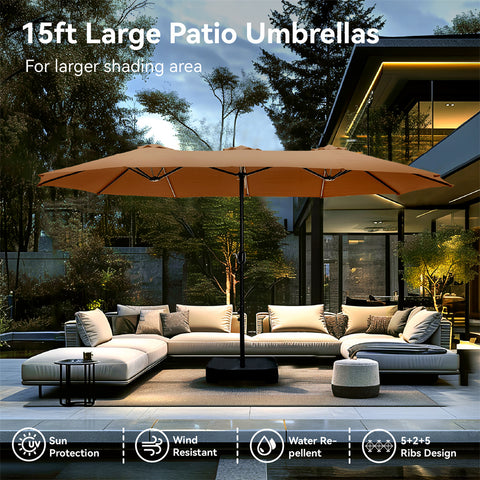 15ft Double-Sided Extra Large Patio Twin Umbrella (Base Included)