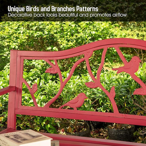 50" Patio Garden and Park Bench, Steel Frame Porch Chair Seat