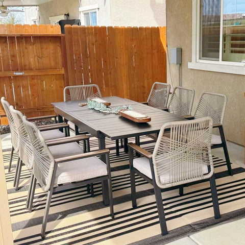 9-Piece Outdoor Patio Dining Set with Handcrafted Rattan Rope Chairs