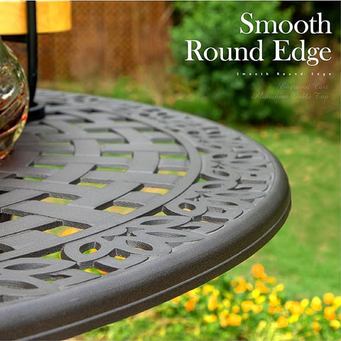 54" Round Cast Aluminum Patio Dining Table for 6 with Umbrella Hole