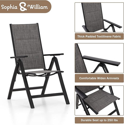 7PC Steel Panel Rectangle Table & 6 Textilene Reclining Foldable Chairs Patio Outdoor Dining Set
