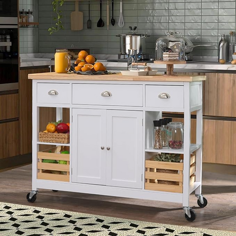 Rolling Kitchen Island Cart with Storage