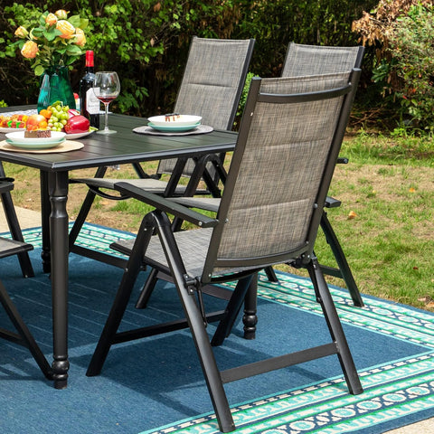 7PC Steel Panel Rectangle Table & 6 Textilene Reclining Foldable Chairs Patio Outdoor Dining Set