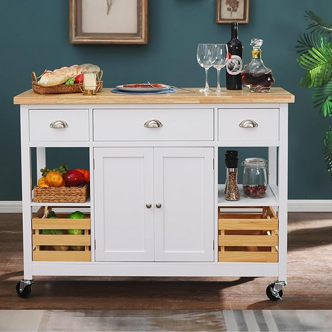 Rolling Kitchen Island Cart with Storage