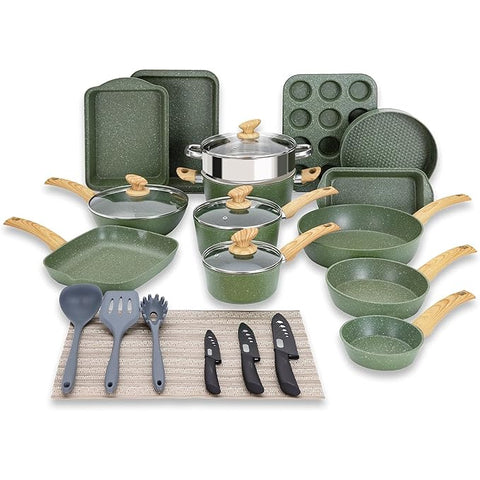 Kitchen Academy Ultimate 30 Pieces Granite-Coating Nonstick Induction Cookware Set for Easy Dinner Ideas