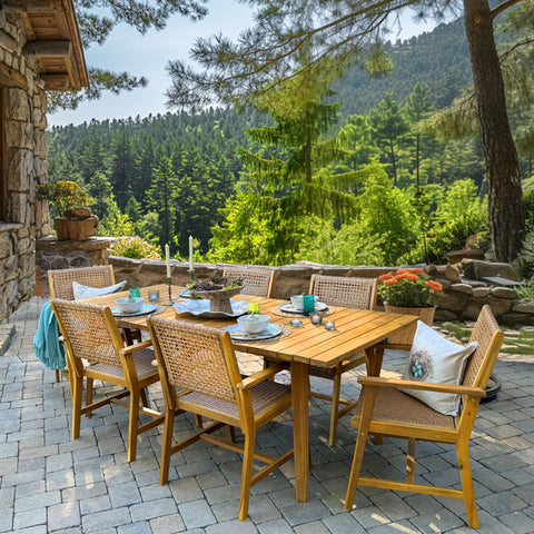 Outdoor Acacia Wood Casual Dining Set for Backyard