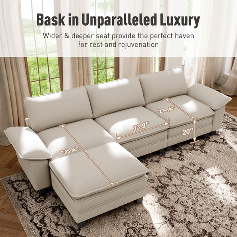 Modular Chenille Cloud Sofa with Ottoman for Living Room & Apartment