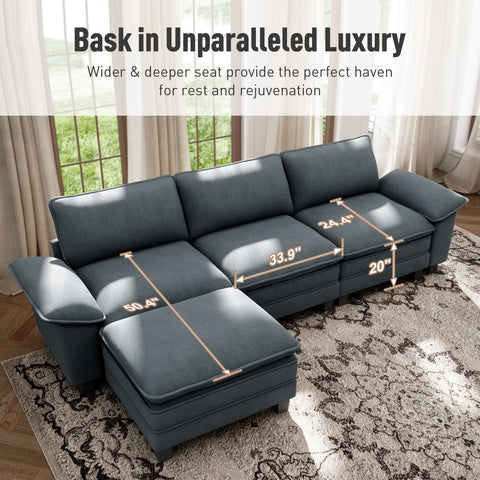 Modular Chenille Cloud Sofa with Ottoman for Living Room & Apartment