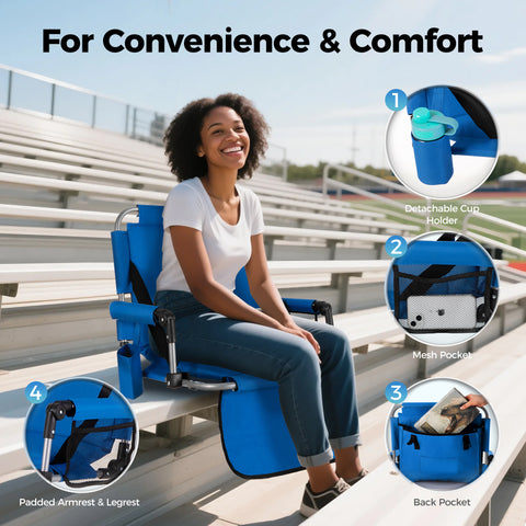 Folding Stadium Seat Chair for Bleachers with Back & Arm Rest, 2 Pieces