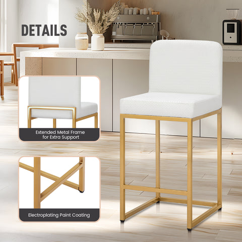 White PU Leather Bar Stools with Backrest – 24" Counter Height, Set of 4