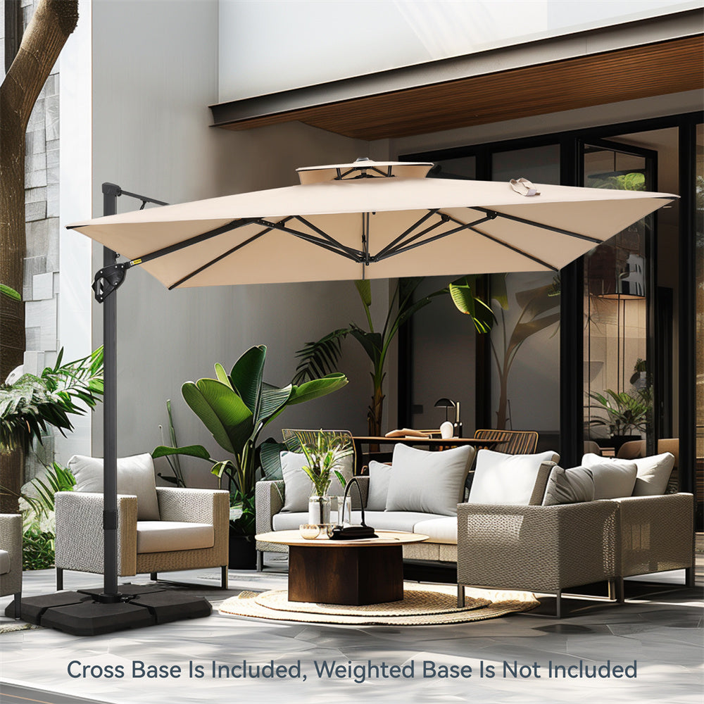 9X12ft Rectangular Outdoor Cantilever Offset Umbrella for Garden, Pool