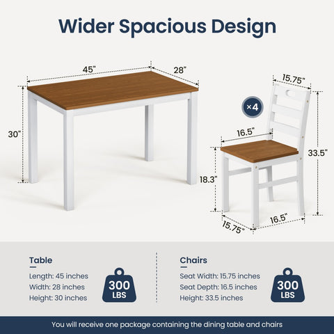 5-Piece Solid Rubber Wood Dining Set for Kitchen and Dining Room