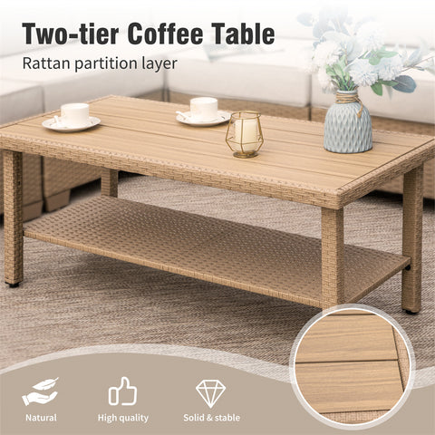 Outdoor Rattan Sofa Set with T-Shaped Sponge Cushion and Coffee Table
