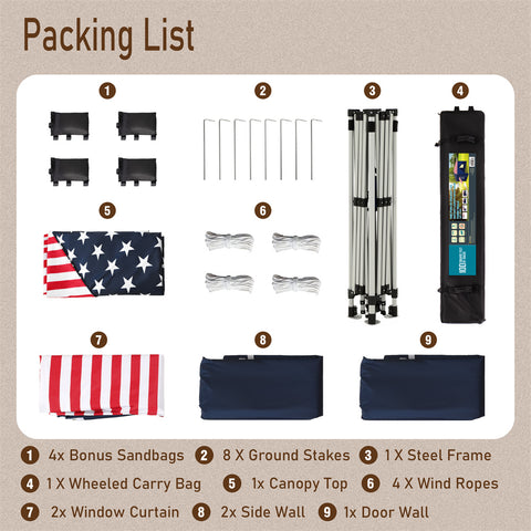 10'x10' Pop-up Tent with Vents Top for Camping Party and Barbecue