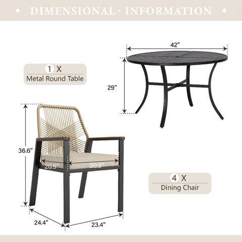 5/7-Piece Outdoor Patio Dining Set with Round Table and Woven Rope Rattan Chairs