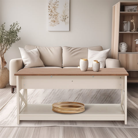 PHI VILLA Farmhouse-Inspired Manufactured Wood Coffee Table