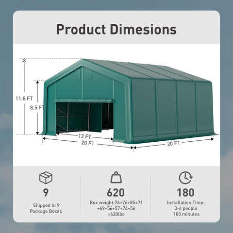 20x20ft Green Heavy Duty Storage Canopy Tent for Vehicles & Boats