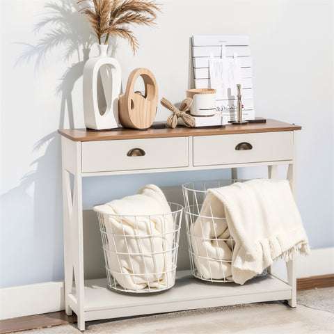 PHI VILLA Farmhouse-Inspired Manufactured Wood Coffee Table