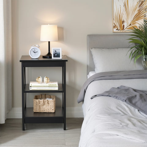 Black End Table Side Table for Living Room, Set of 2