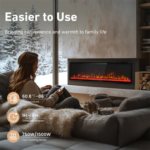 Premium Wall Mounted & Recessed Electric Fireplace with Remote Control