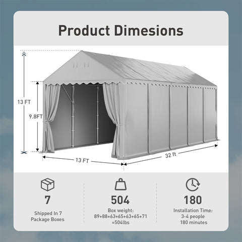 13ft Modern Outdoor Gray Carport Storage Shed