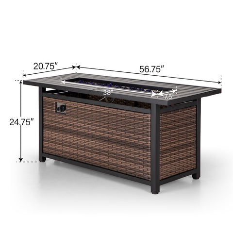 Upgraded Rattan Outdoor Sofa with 56" Rattan Fire Pit Table