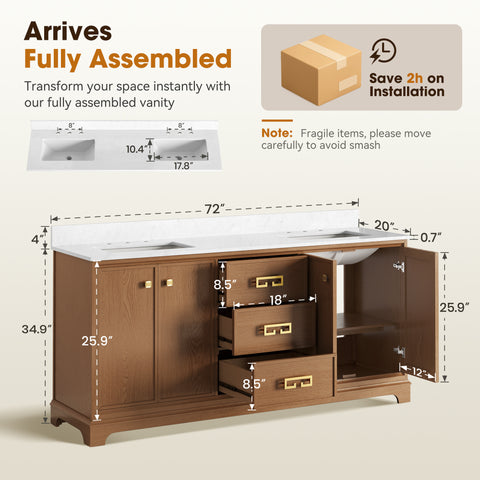 Alphabath 72 Inch Double Sink Bathroom Vanity