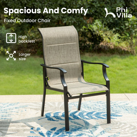 Sling Fabric High-back Padded Patio Fixed Chairs