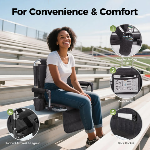 Folding Stadium Seat Chair for Bleachers with Back & Arm Rest, 2 Pieces