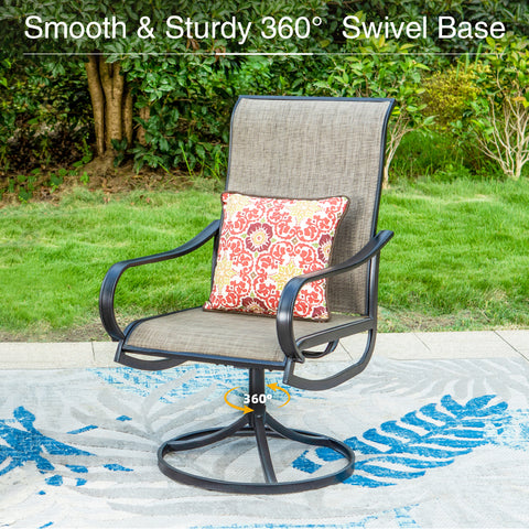 3-Piece Patio Bistro Set Small Round Tea Table & Textilene Swivel Chairs