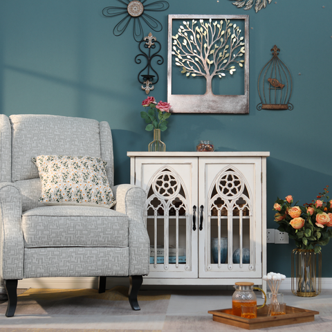 Warm White Hollowed Church Window Accent Cabinet