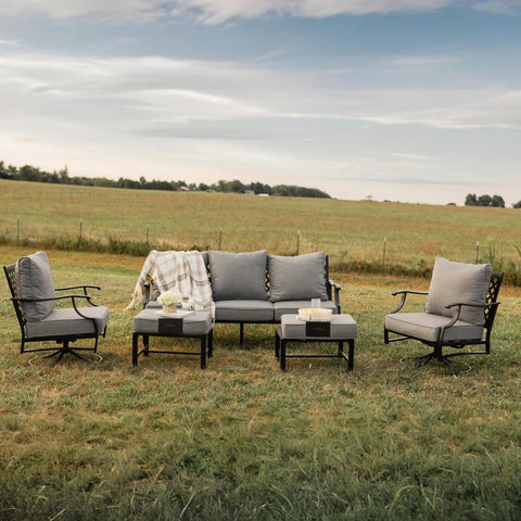 5-Seat Thick Cushion Conversation Sets with Swivel Chairs & Ottoman