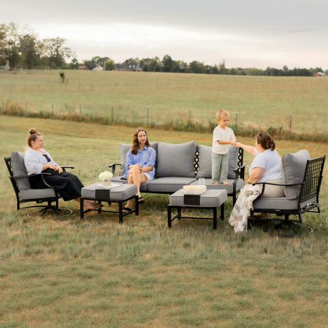 5-Seat Thick Cushion Conversation Sets with Swivel Chairs & Ottoman