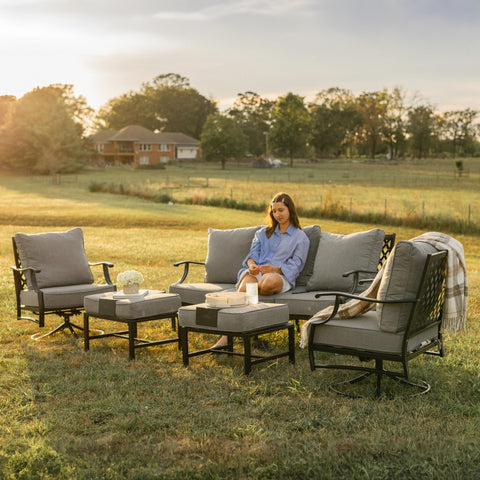 5-Seat Thick Cushion Conversation Sets with Swivel Chairs & Ottoman
