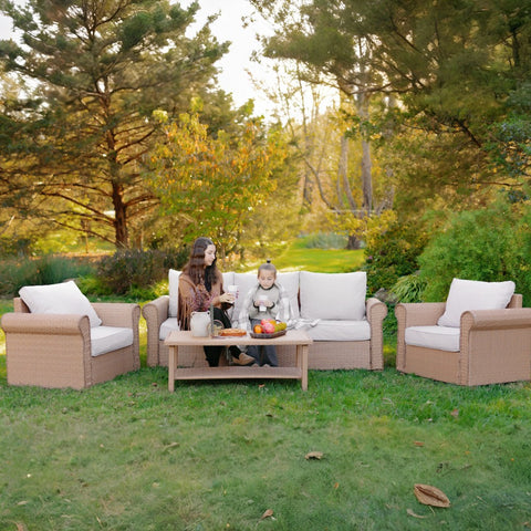 Luxury 5 Seats Wicker Patio Conversation Sofa Set with Wider Armrests