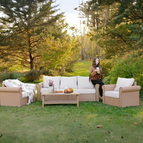 Luxury 5 Seats Wicker Patio Conversation Sofa Set with Wider Armrests